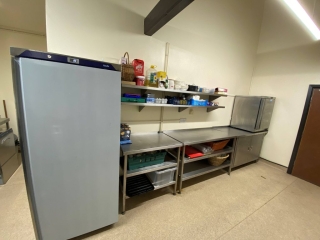 The commercial-style kitchen at Horton Village Hall is fitted with a range of appliances. The large fridge can be seen pictured here,